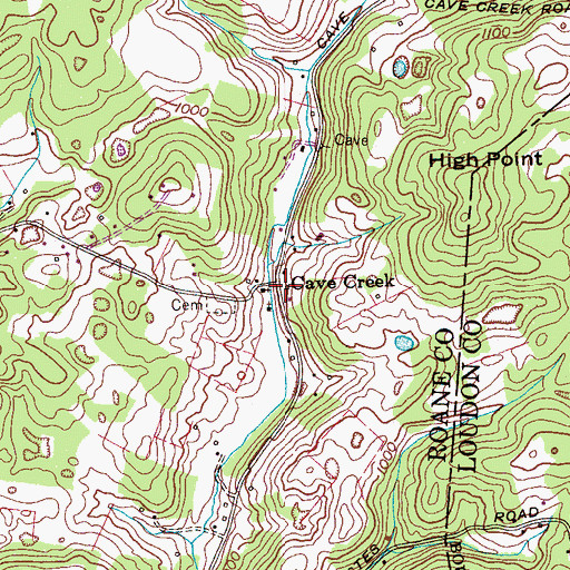 Topographic Map of Cave Creek, TN