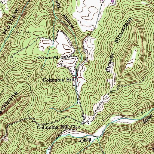 Topographic Map of Columbia Hill, TN