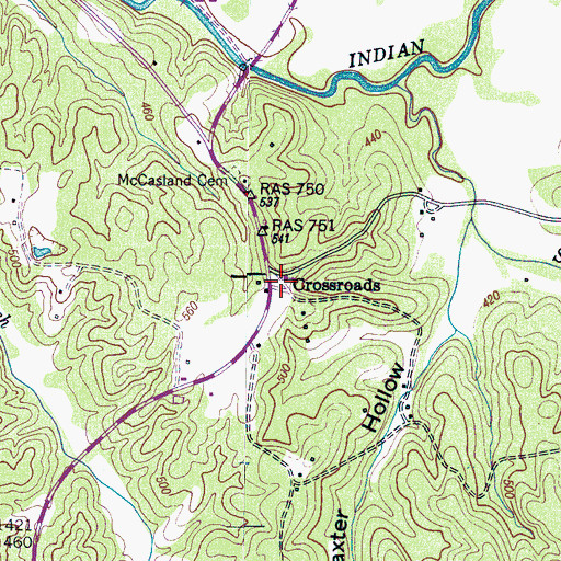 Topographic Map of Crossroads, TN