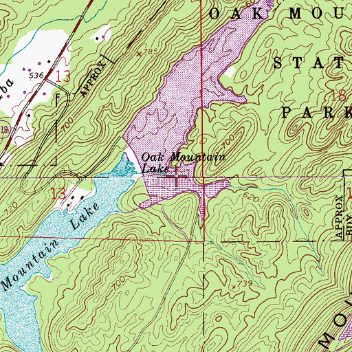 Topographic Map of Oak Mountain Lake Dam Number Two, AL