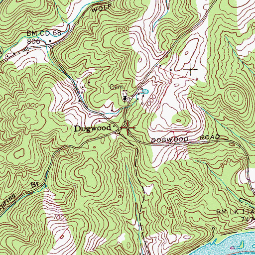 Topographic Map of Dogwood, TN