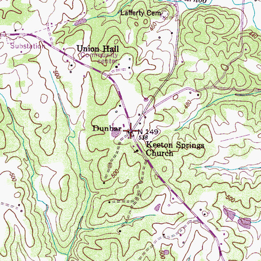 Topographic Map of Dunbar, TN