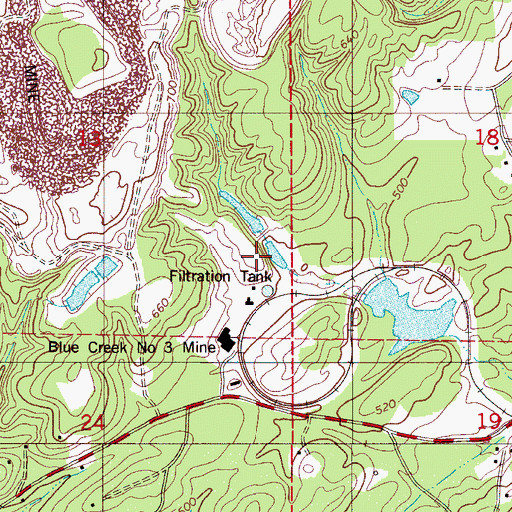 Topographic Map of Blue Creek Mine Number 3 - Impoundment, AL