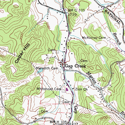 Topographic Map of Gap Creek, TN