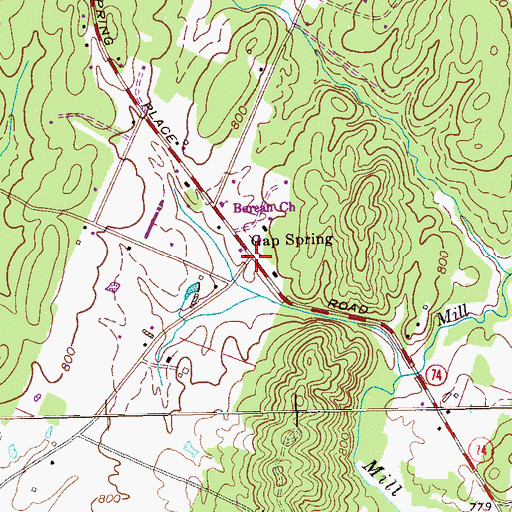 Topographic Map of Gap Spring, TN