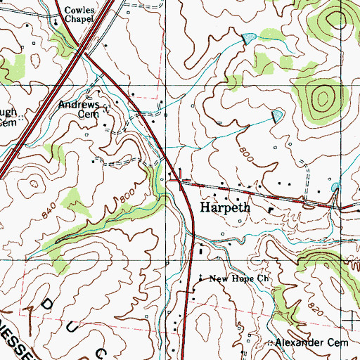 Topographic Map of Harpeth, TN