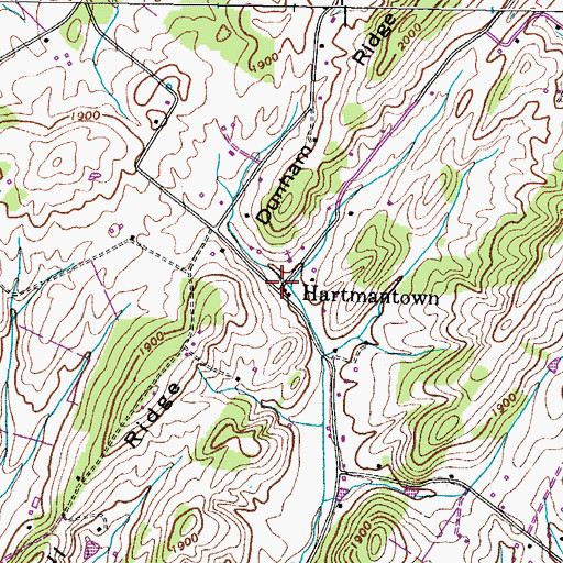 Topographic Map of Hartmantown, TN
