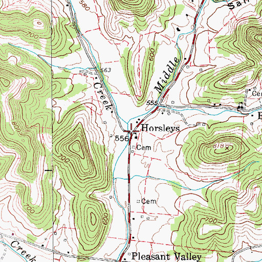 Topographic Map of Horsleys, TN