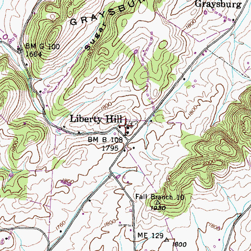 Topographic Map of Liberty Hill, TN