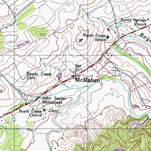 Topographic Map of McMahan, TN