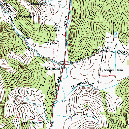 Topographic Map of Mimosa, TN