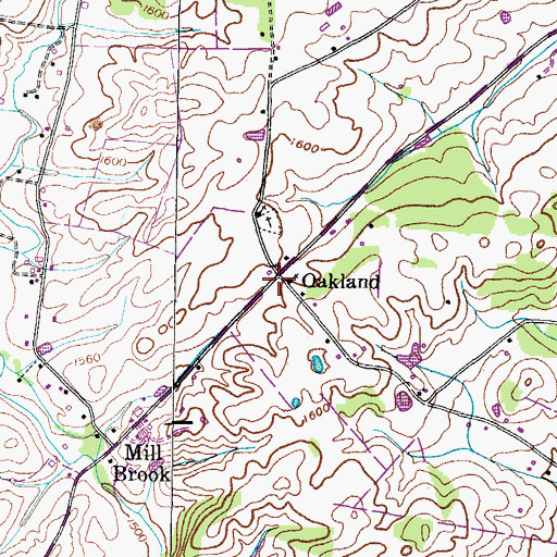 Topographic Map of Oakland, TN