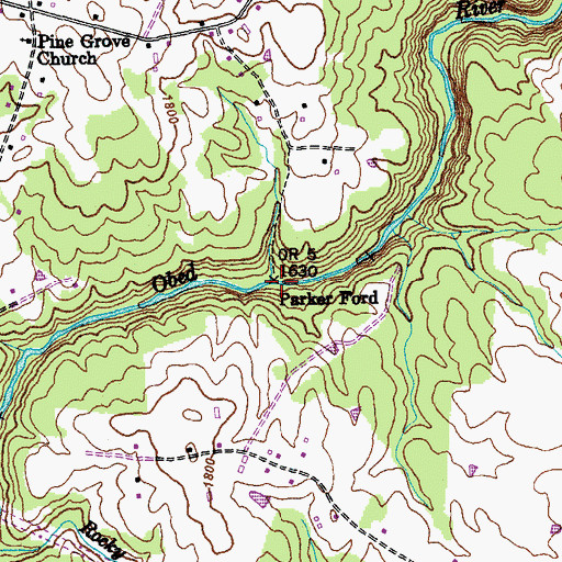 Topographic Map of Parker Ford, TN