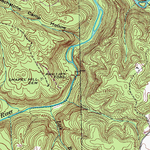 Topographic Map of Phillips Ford, TN
