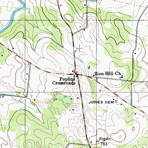 Topographic Map of Poplins Crossroads, TN