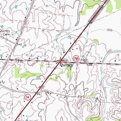 Topographic Map of Quincy, TN