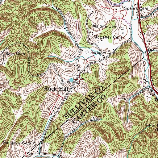 Topographic Map of Rock Hill, TN