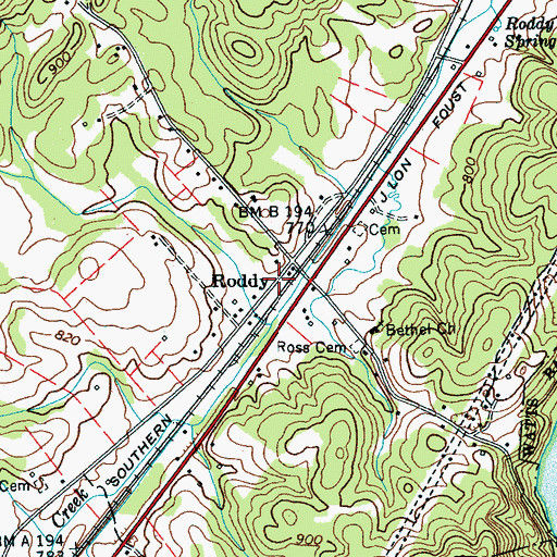 Topographic Map of Roddy, TN
