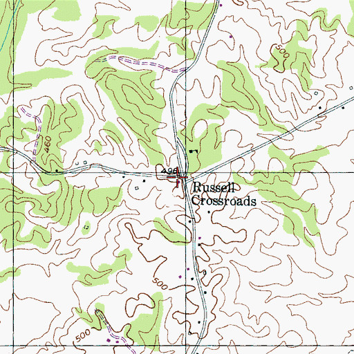 Topographic Map of Russell Crossroads, TN