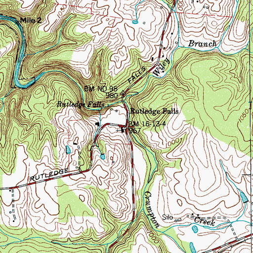Topographic Map of Rutledge Falls, TN