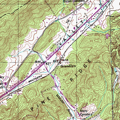 Topographic Map of Scandlyn, TN