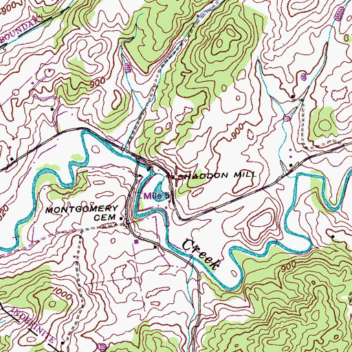 Topographic Map of Shaddon Mill, TN