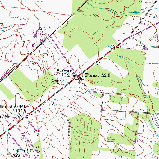 Topographic Map of Forrest Mill Methodist Church, TN