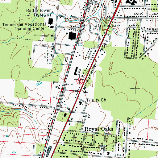 Topographic Map of Oak Plaza Shopping Center, TN