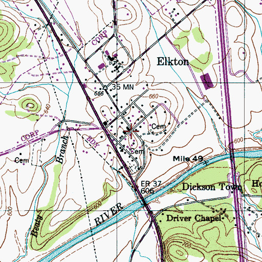 Topographic Map of Elkton City Hall, TN