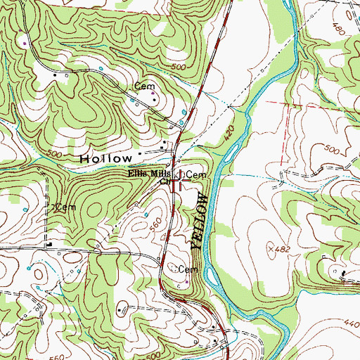 Topographic Map of Ellis Mills Cemetery, TN