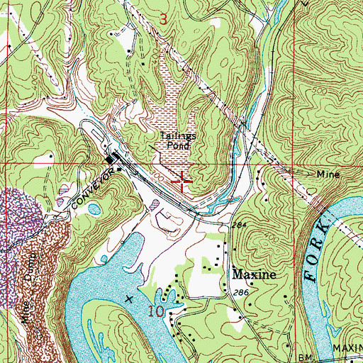 Topographic Map of Maxine Tailings Pond Dam, AL