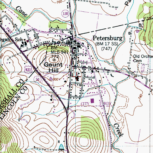 Topographic Map of Elizabeth Training School (historical), TN