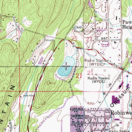 Topographic Map of Pawnee Reservoir, AL