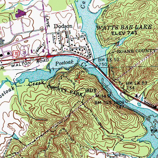 Topographic Map of Caney Creek Campground, TN