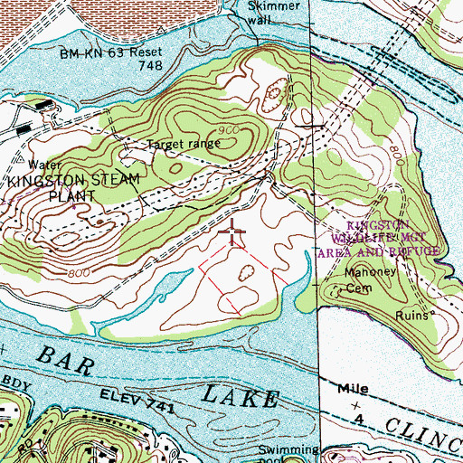 Topographic Map of Kingston Wildlife Management Area and Refuge, TN