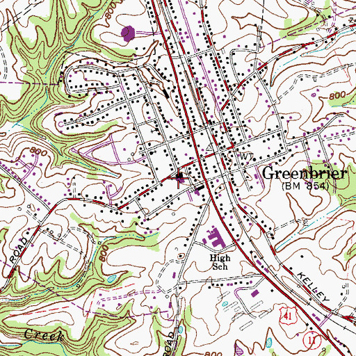 Topographic Map of Greenbrier Elementary School, TN