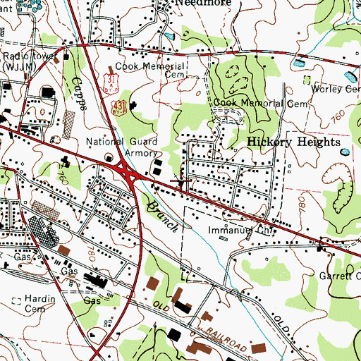 Topographic Map of Hickory Heights Church of Christ, TN