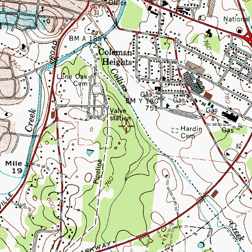 Topographic Map of Lewisburg Airport (historical), TN