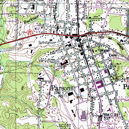 Topographic Map of Parsons Elementary School, TN