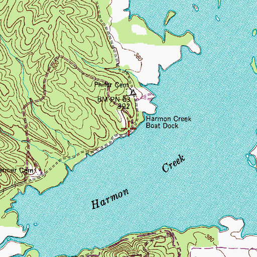 Topographic Map of Harmon Creek Resort, TN