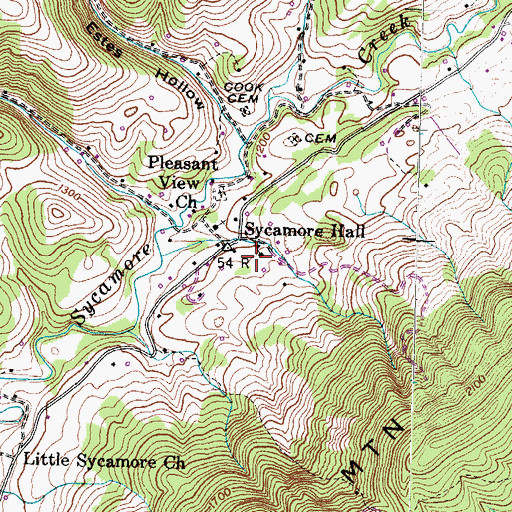 Topographic Map of Sycamore Hall School (historical), TN