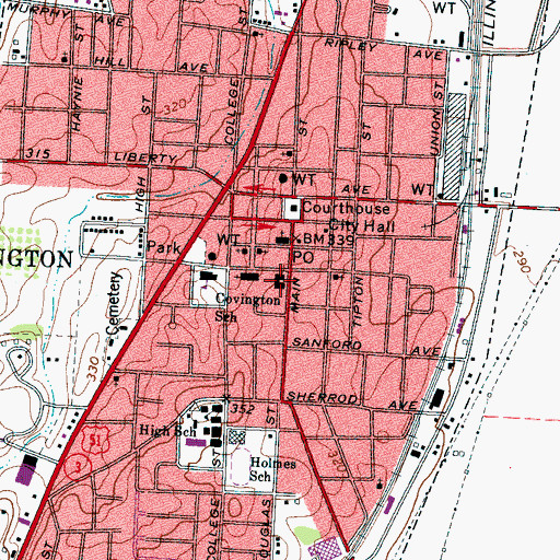 Topographic Map of First Presbyterian Church, TN