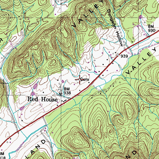 Topographic Map of Red House Cemetery, TN