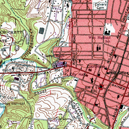 Topographic Map of Lawrenceburg School (historical), TN