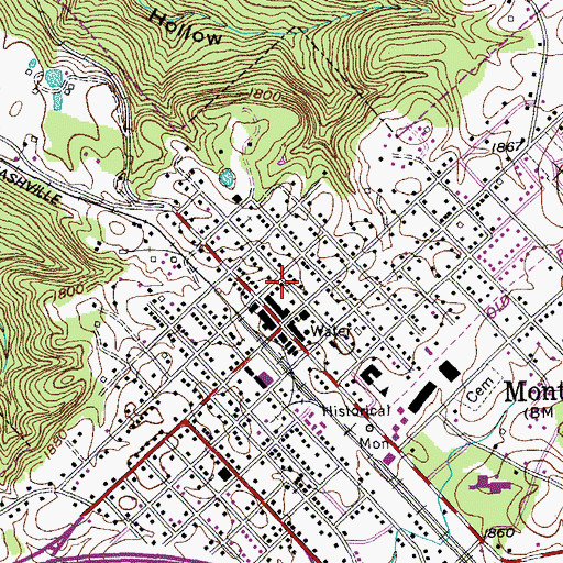Topographic Map of Monterey Church of the Nazarene, TN