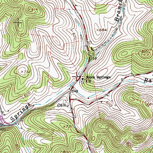 Topographic Map of Rock Springs School (historical), TN