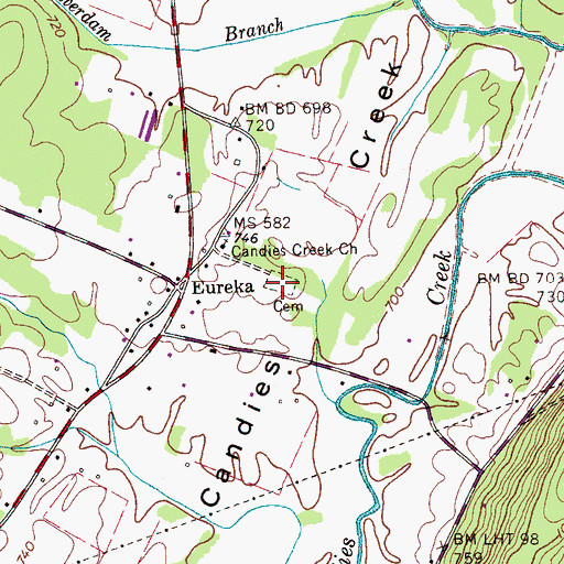 Topographic Map of Candies Creek Cemetery, TN