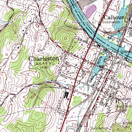 Topographic Map of Charleston Community Cemetery, TN