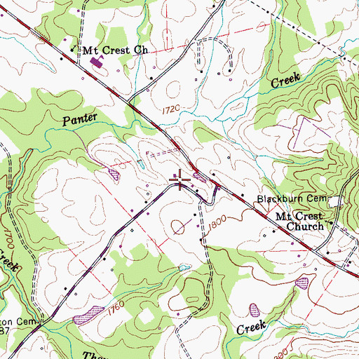 Topographic Map of Mount Crest School (historical), TN