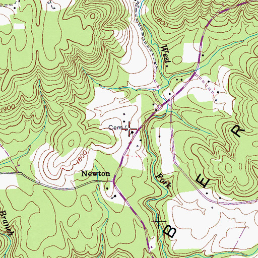Topographic Map of Newton Cemetery, TN